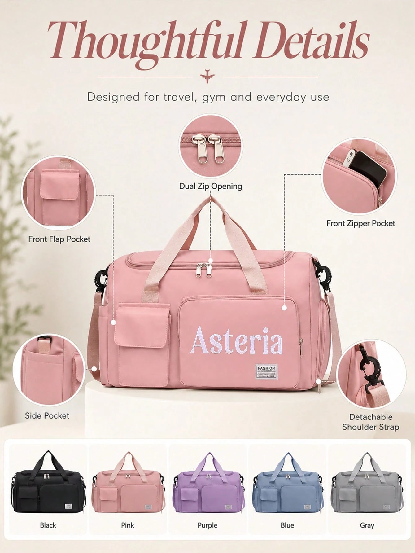 Customizable Name Large Capacity Travel Tote Bag, Suitable For Girls, Boys And Teenagers, Lightweight Sports Fitness Bag With Shoe Compartment, Can Be Used As Carry-On Luggage, Perfect For Travel, Sch
