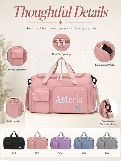 Customizable Name Large Capacity Travel Tote Bag, Suitable For Girls, Boys And Teenagers, Lightweight Sports Fitness Bag With Shoe Compartment, Can Be Used As Carry-On Luggage, Perfect For Travel, Sch