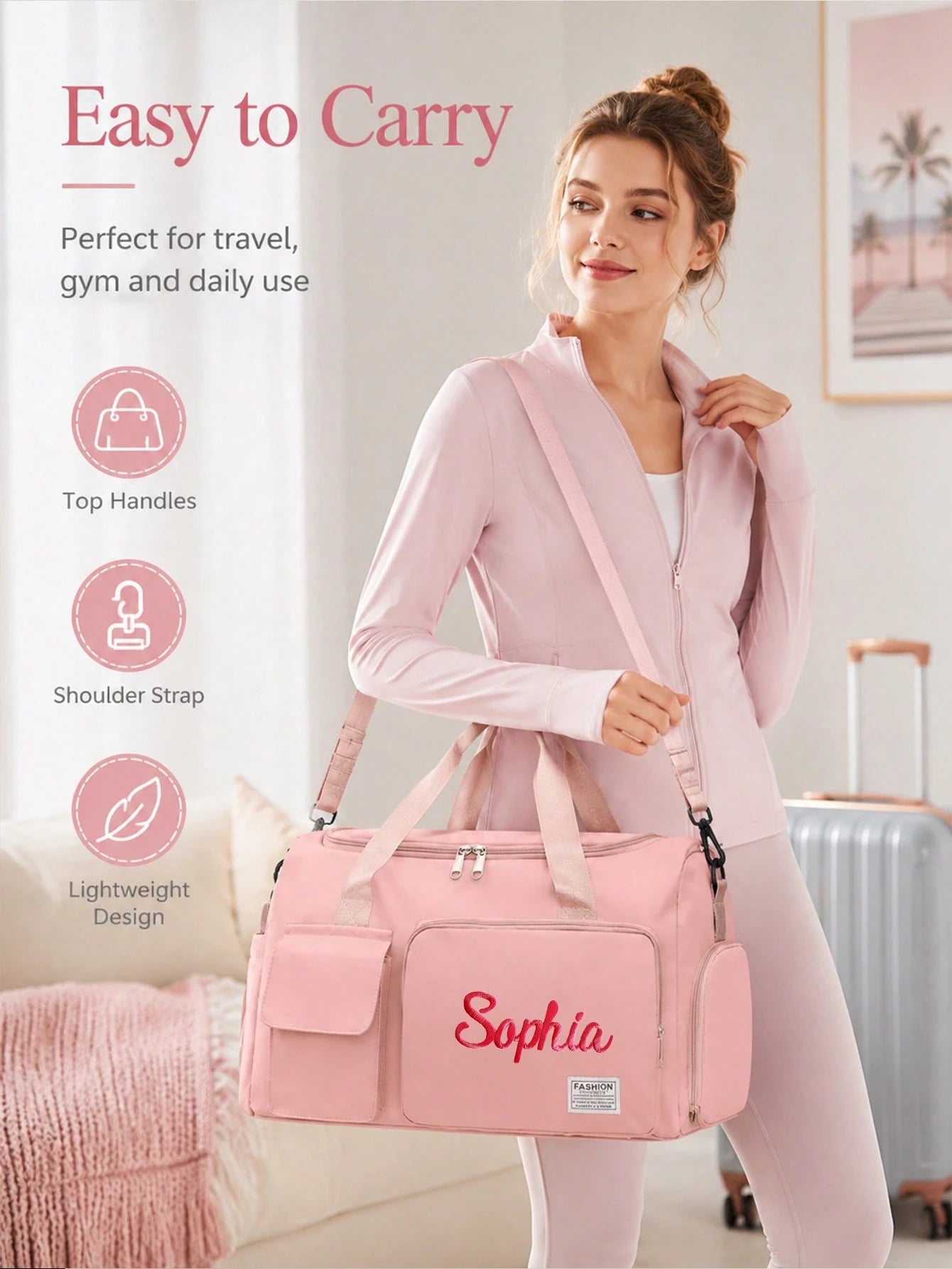 Customizable Name Large Capacity Travel Tote Bag, Suitable For Girls, Boys And Teenagers, Lightweight Sports Fitness Bag With Shoe Compartment, Can Be Used As Carry-On Luggage, Perfect For Travel, Sch