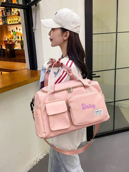 Customizable Name Large Capacity Travel Tote Bag, Suitable For Girls, Boys And Teenagers, Lightweight Sports Fitness Bag With Shoe Compartment, Can Be Used As Carry-On Luggage, Perfect For Travel, Sch