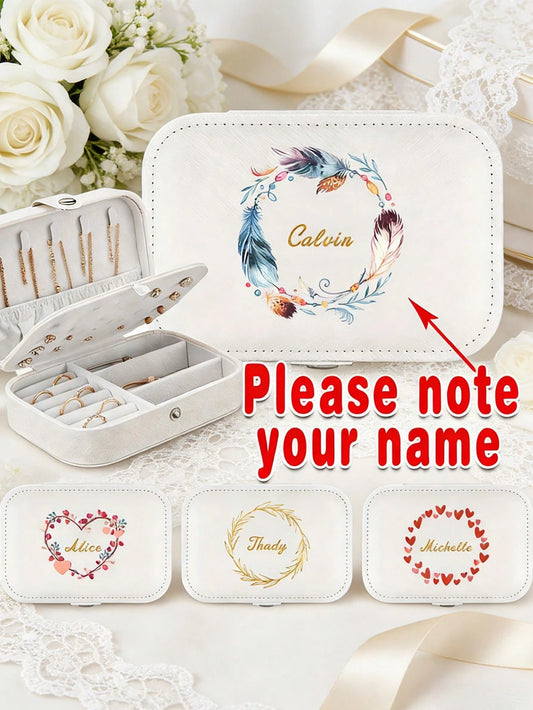 Customized Jewelry Box, Personalized Floral Pattern Jewelry Box, Customizable Name Storage, Multi-Functional Portable Bracelet & Earring Organizer, Washable Storage Box, Travel Leather Ring & Necklace