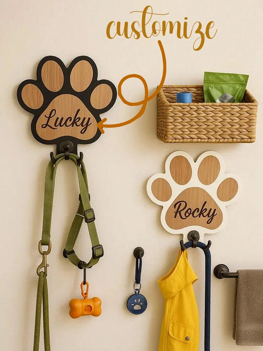 Customized Leash Hook, Dog Leash Wooden Hanger, Decorative Hook, Unique Home Decor, Pet Lovers, Pet Anniversary, Pet Birthday Decor, Carved, Gotcha Day Gift, Wall Decor, Personalized Gift