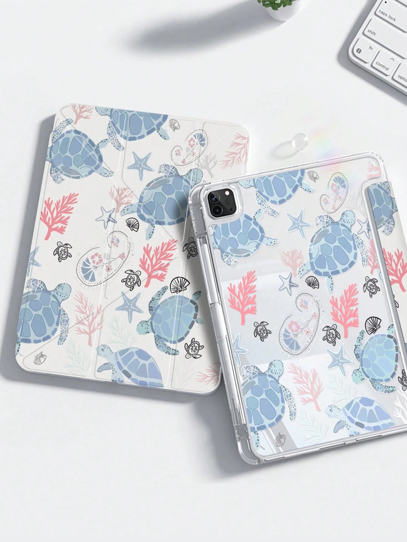 Cute Blue Sea Turtle Acrylic Transparent Crystal Backplate Double-Sided Shock-Absorbing Case Compatible With 7th And 8th Generation (10.2-Inch) 10th Generation Protective Case Built-In Pencil Slot Sup