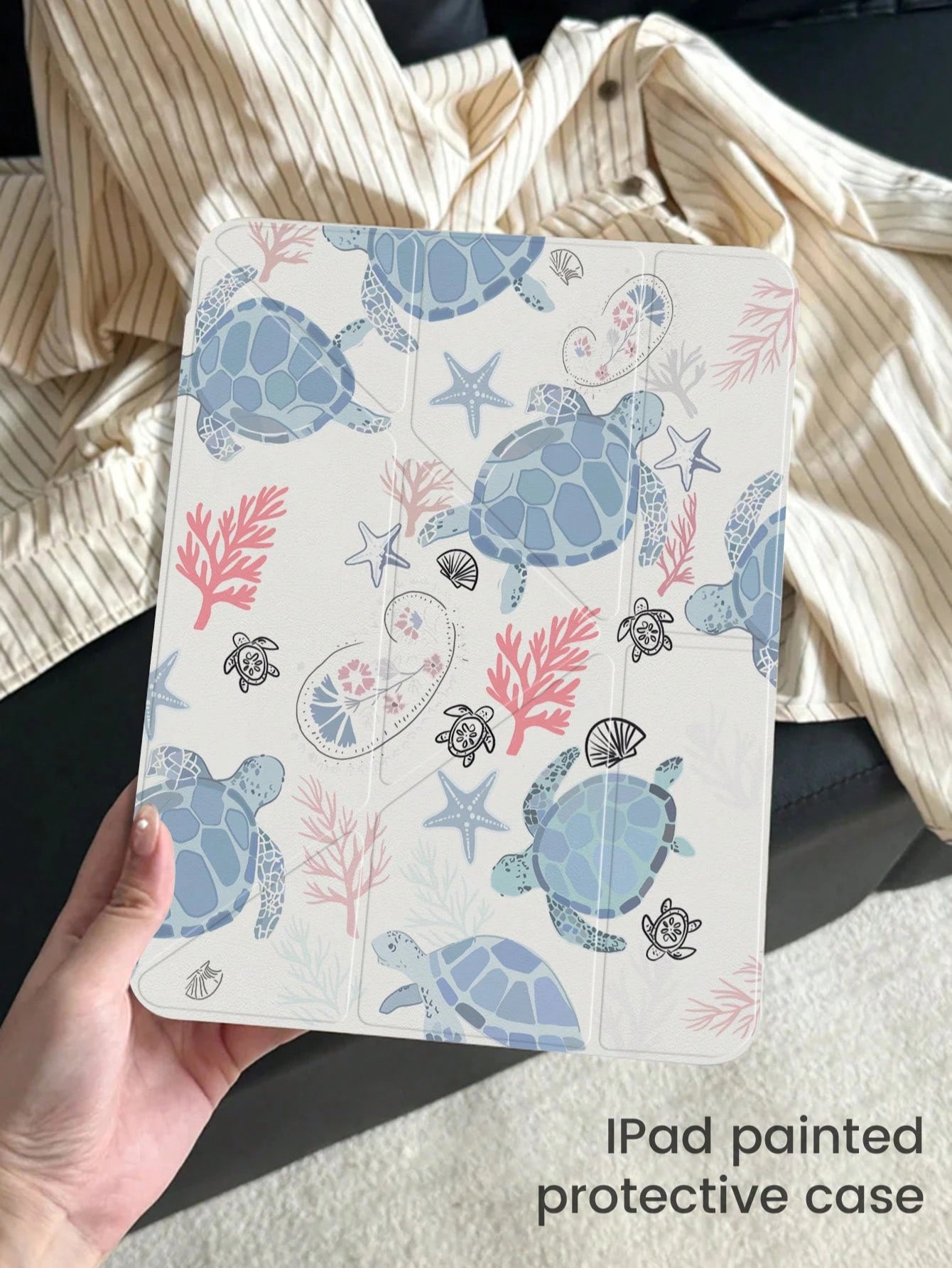 Cute Blue Sea Turtle Acrylic Transparent Crystal Backplate Double-Sided Shock-Absorbing Case Compatible With 7th And 8th Generation (10.2-Inch) 10th Generation Protective Case Built-In Pencil Slot Sup
