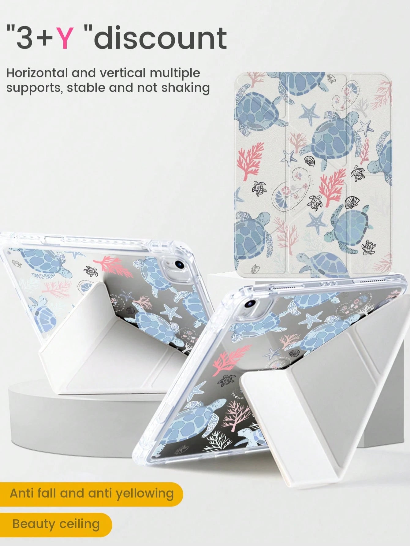 Cute Blue Sea Turtle Acrylic Transparent Crystal Backplate Double-Sided Shock-Absorbing Case Compatible With 7th And 8th Generation (10.2-Inch) 10th Generation Protective Case Built-In Pencil Slot Sup