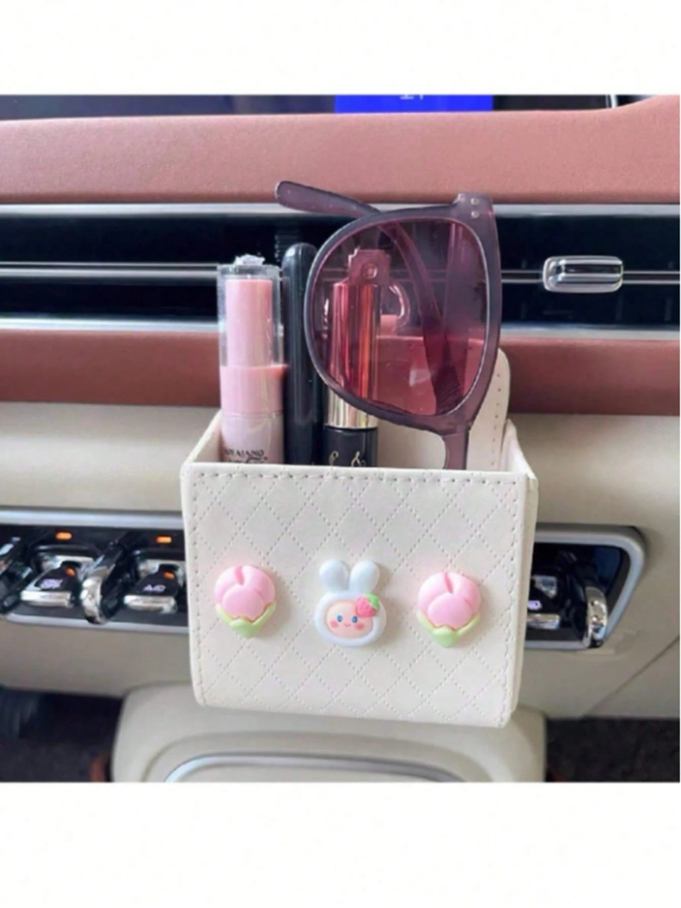 Cute Car Air Vent Storage Bag Car Phone Storage Hanging Bag Car Storage Box (Clips Black White Randomly Sent)