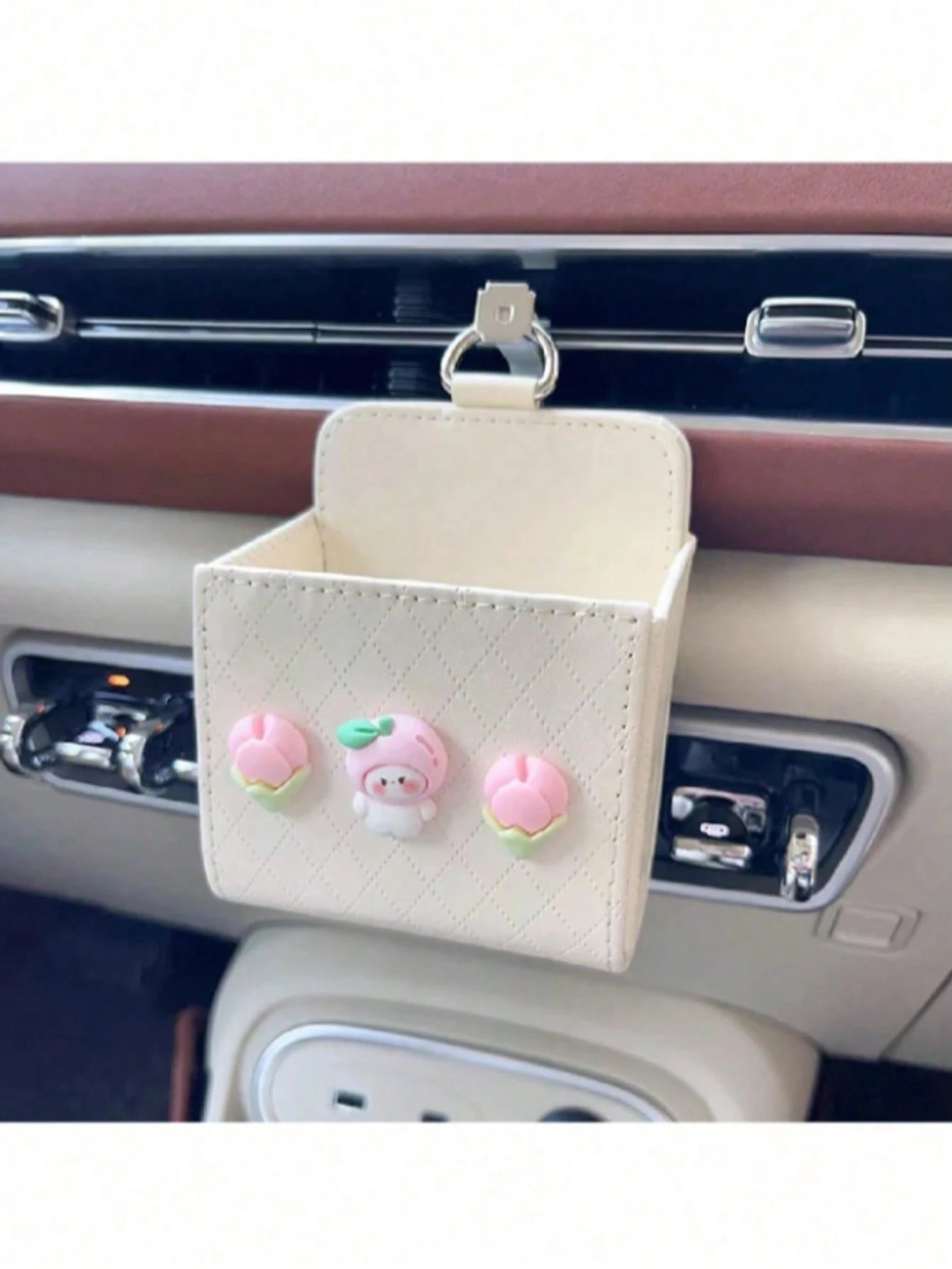 Cute Car Air Vent Storage Bag Car Phone Storage Hanging Bag Car Storage Box (Clips Black White Randomly Sent)