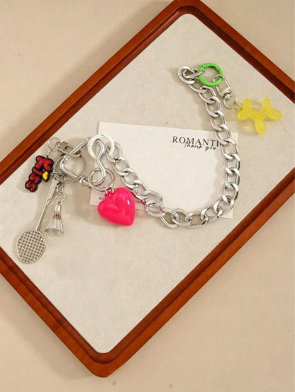Cute Cartoon Bag Charm, Heart, Badminton, Balloon, Dog Dual Keychain Pendant Accessories Charms Festival Graduation Teacher Appreciation Gifts Birthday Gift Mother Gifts Mothers Day Gift Holiday Essen