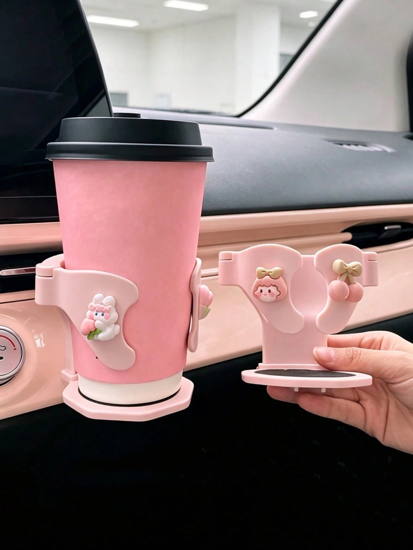 Cute Cartoon Rabbit Car Cup Holder, Air Vent Mount Water Bottle Storage Rack, Adjustable Car Cup & Coffee Mug Holder, Anti-Shake Beverage Cup Holder, Car Interior Decor Accessory
