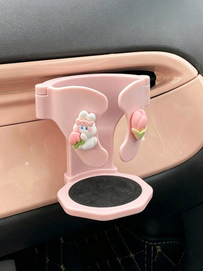 Cute Cartoon Rabbit Car Cup Holder, Air Vent Mount Water Bottle Storage Rack, Adjustable Car Cup & Coffee Mug Holder, Anti-Shake Beverage Cup Holder, Car Interior Decor Accessory