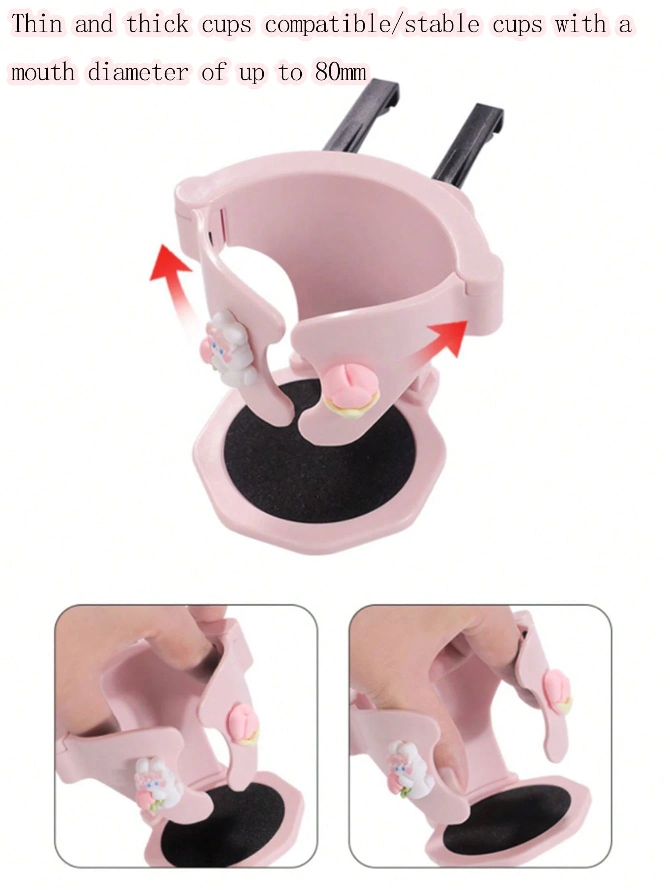 Cute Cartoon Rabbit Car Cup Holder, Air Vent Mount Water Bottle Storage Rack, Adjustable Car Cup & Coffee Mug Holder, Anti-Shake Beverage Cup Holder, Car Interior Decor Accessory