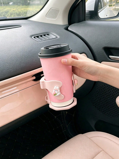 Cute Cartoon Rabbit Car Cup Holder, Air Vent Mount Water Bottle Storage Rack, Adjustable Car Cup & Coffee Mug Holder, Anti-Shake Beverage Cup Holder, Car Interior Decor Accessory