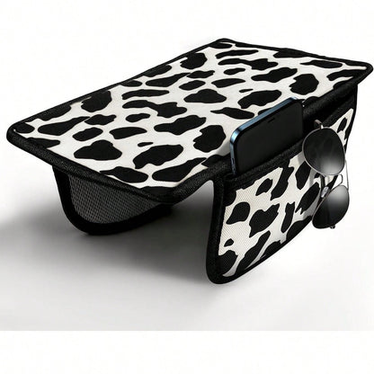 Cute Cow Print Car Armrest Cover With 2 Side Pockets, Aesthetic Soft Center Console Cushion Pad Organizer, Universal Vehicle Interior Decor Accessories For Girls
