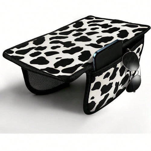 Cute Cow Print Car Armrest Cover With 2 Side Pockets, Aesthetic Soft Center Console Cushion Pad Organizer, Universal Vehicle Interior Decor Accessories For Girls