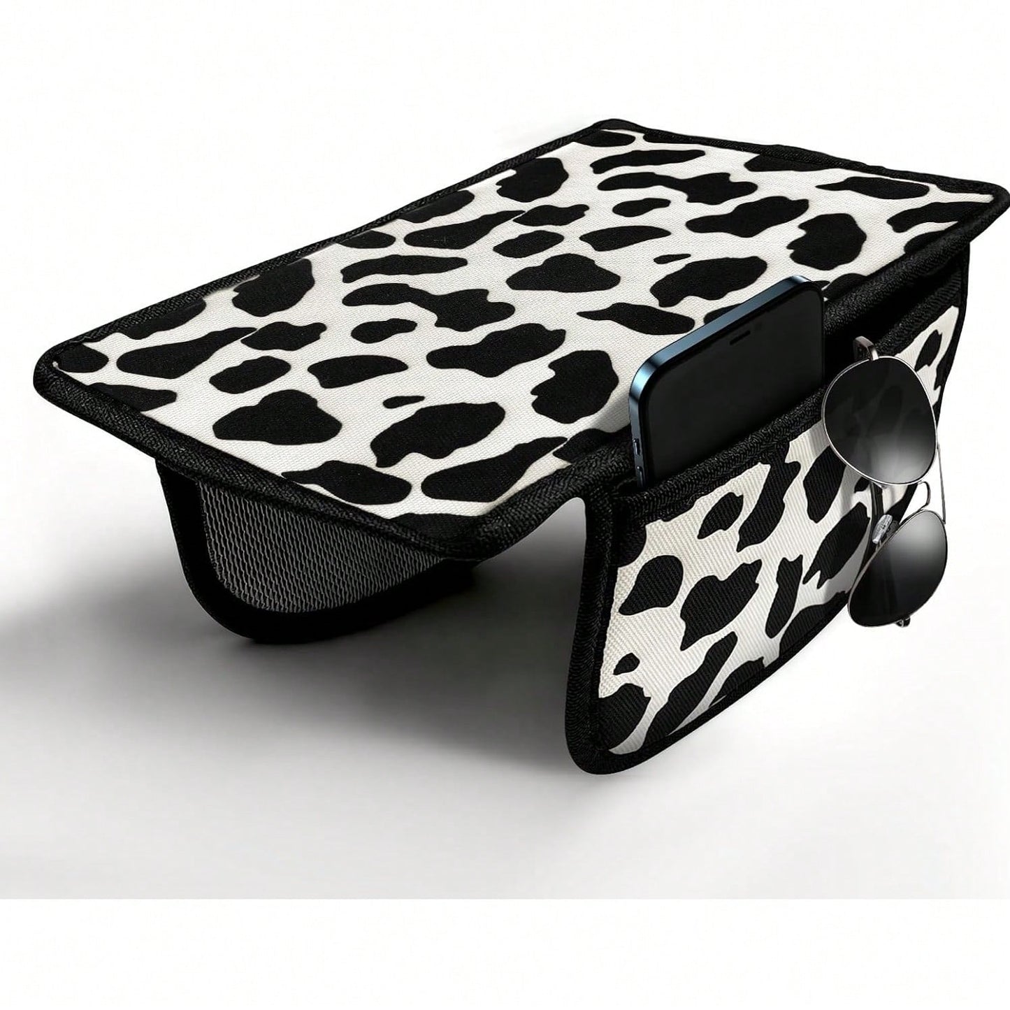 Cute Cow Print Car Armrest Cover With 2 Side Pockets, Aesthetic Soft Center Console Cushion Pad Organizer, Universal Vehicle Interior Decor Accessories For Girls