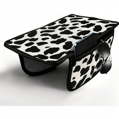 Cute Cow Print Car Armrest Cover With 2 Side Pockets, Aesthetic Soft Center Console Cushion Pad Organizer, Universal Vehicle Interior Decor Accessories For Girls
