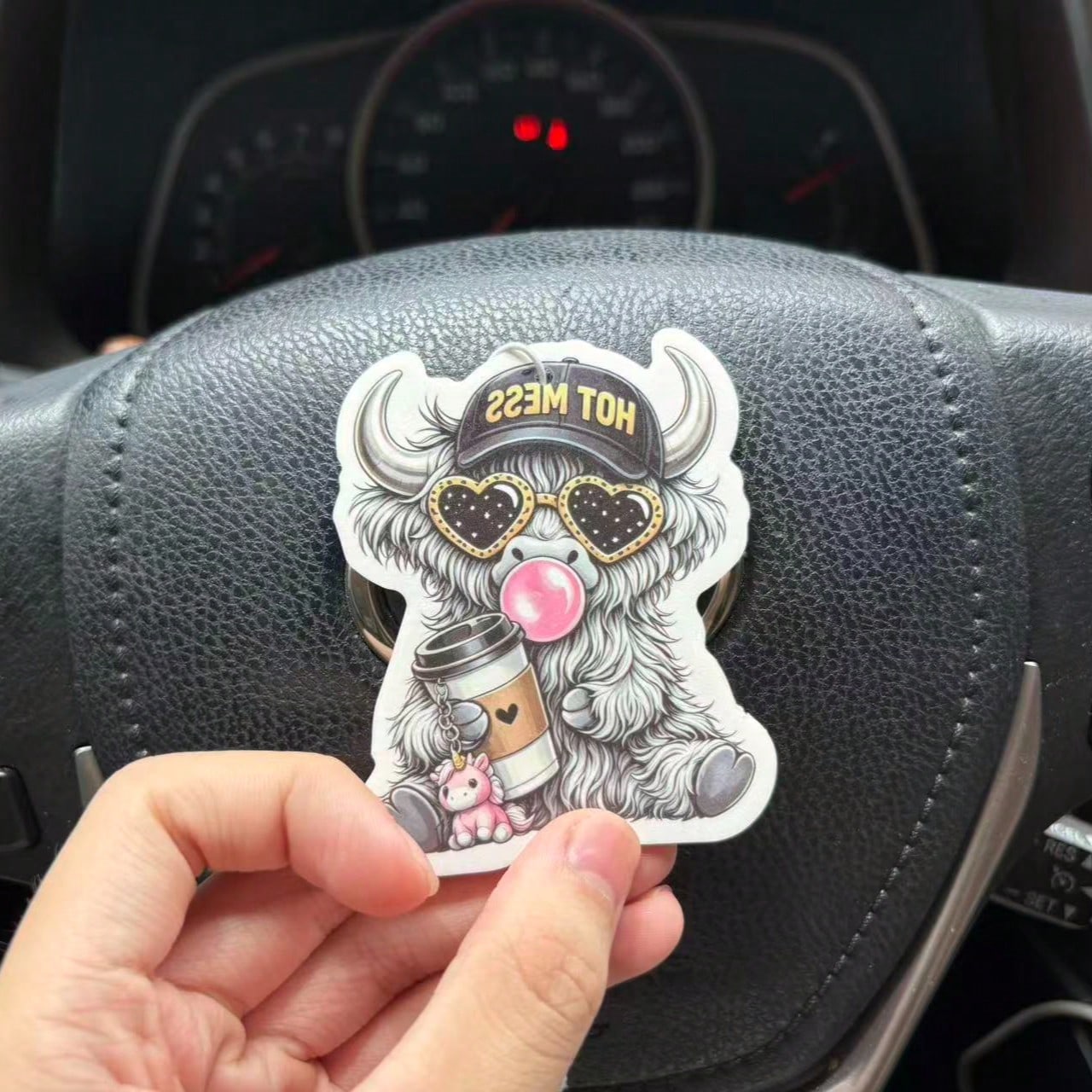 Cute Highland Cow Car Hanging Air Freshener Hot Mess Highland Cow Car Air Freshener, Cute Fluffy Cow Rearview Mirror Hanging Ornament, Western Boho Girly Car Charm, Farmhouse Car Decor, Long Lasting S