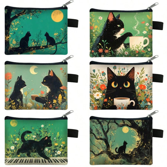 Cute Little Cat Portable Pocket Mini Wallet Zipper Coin Purse Coin Key Bag Cash Credit Card Pouch Travel Back To School Holiday Essential Gift