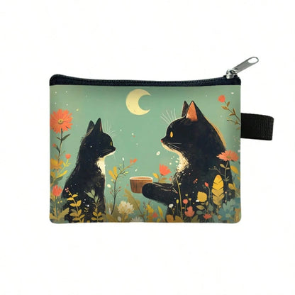 Cute Little Cat Portable Pocket Mini Wallet Zipper Coin Purse Coin Key Bag Cash Credit Card Pouch Travel Back To School Holiday Essential Gift