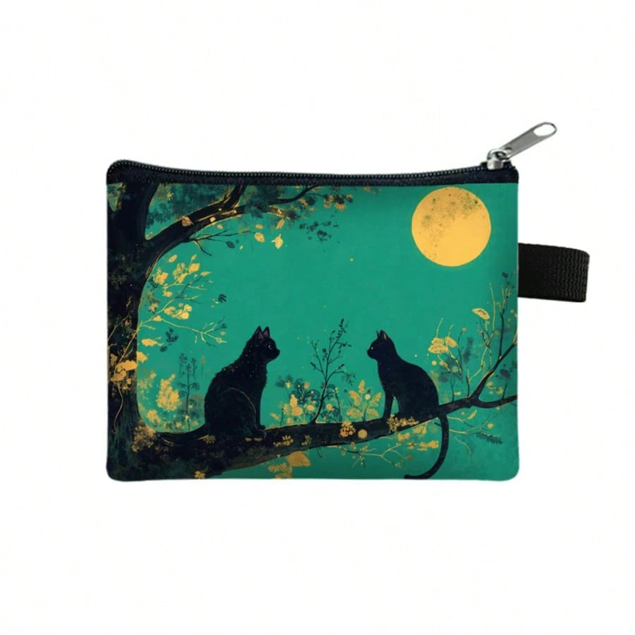 Cute Little Cat Portable Pocket Mini Wallet Zipper Coin Purse Coin Key Bag Cash Credit Card Pouch Travel Back To School Holiday Essential Gift