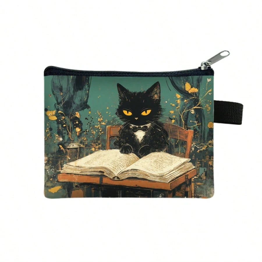 Cute Little Cat Portable Pocket Mini Wallet Zipper Coin Purse Coin Key Bag Cash Credit Card Pouch Travel Back To School Holiday Essential Gift