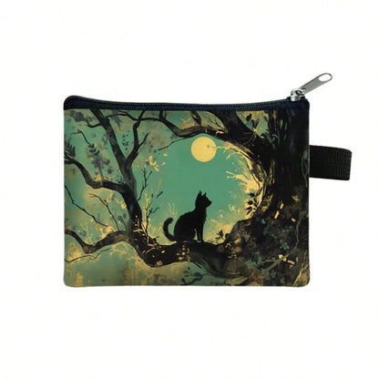Cute Little Cat Portable Pocket Mini Wallet Zipper Coin Purse Coin Key Bag Cash Credit Card Pouch Travel Back To School Holiday Essential Gift
