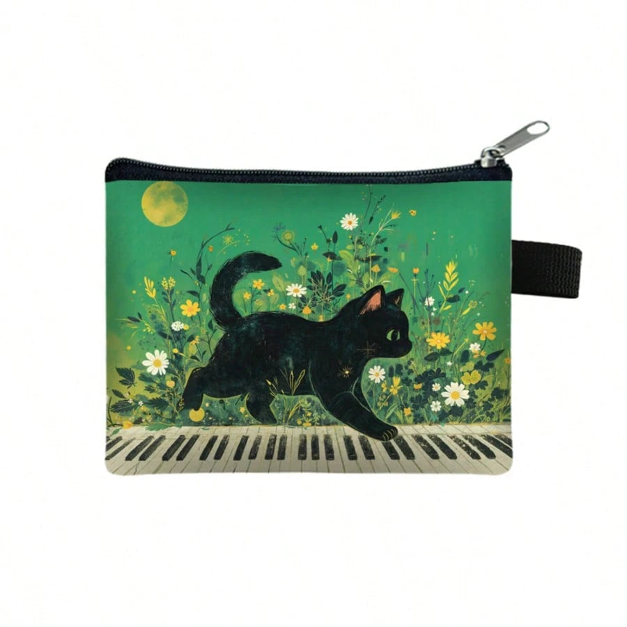 Cute Little Cat Portable Pocket Mini Wallet Zipper Coin Purse Coin Key Bag Cash Credit Card Pouch Travel Back To School Holiday Essential Gift