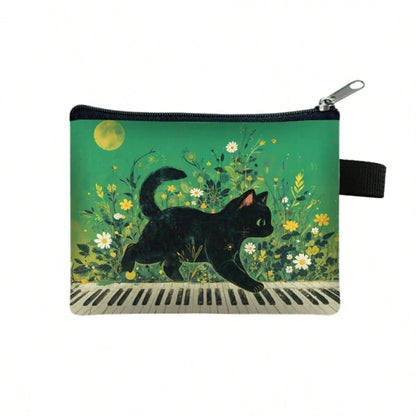Cute Little Cat Portable Pocket Mini Wallet Zipper Coin Purse Coin Key Bag Cash Credit Card Pouch Travel Back To School Holiday Essential Gift