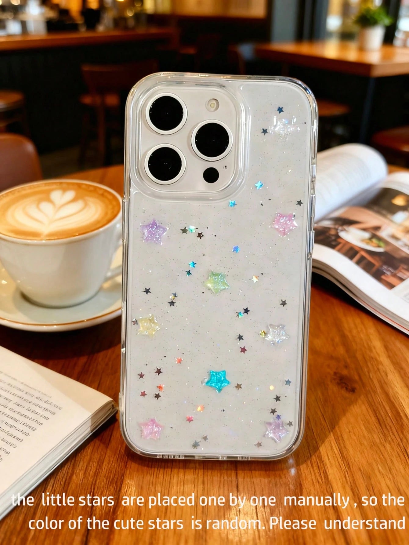 Cute Minimalist Star Element Black Glitter Fashion Phone Cases Cute Minimalist Star Element Fashion Luminous Glitter Transparent Phone Case Compatible With Apple 16, 16e, 15, 14, 13, 12, 11 Pro Max, M