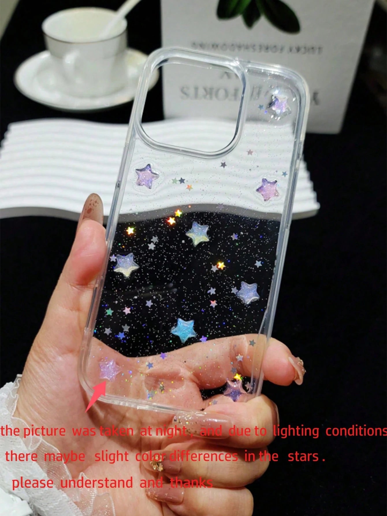 Cute Minimalist Star Element Black Glitter Fashion Phone Cases Cute Minimalist Star Element Fashion Luminous Glitter Transparent Phone Case Compatible With Apple 16, 16e, 15, 14, 13, 12, 11 Pro Max, M