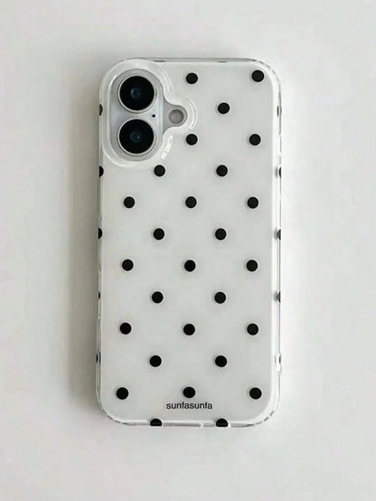 Cute Minimalist White Black Polka Dot Element Fashion Phone Case White Translucent Black Polka Dot Pattern Fashionable Phone Case Minimalist & Cute Black And White Polka Dot Pattern Compatible With IP