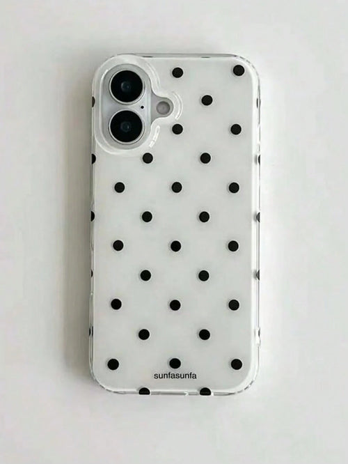 Cute Minimalist White Black Polka Dot Element Fashion Phone Case White Translucent Black Polka Dot Pattern Fashionable Phone Case Minimalist & Cute Black And White Polka Dot Pattern Compatible With IP