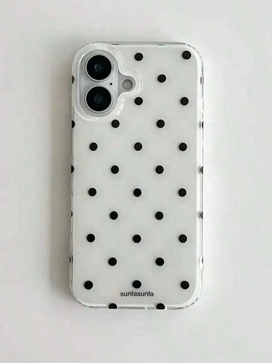 Cute Minimalist White Black Polka Dot Element Fashion Phone Case White Translucent Black Polka Dot Pattern Fashionable Phone Case Minimalist & Cute Black And White Polka Dot Pattern Compatible With IP