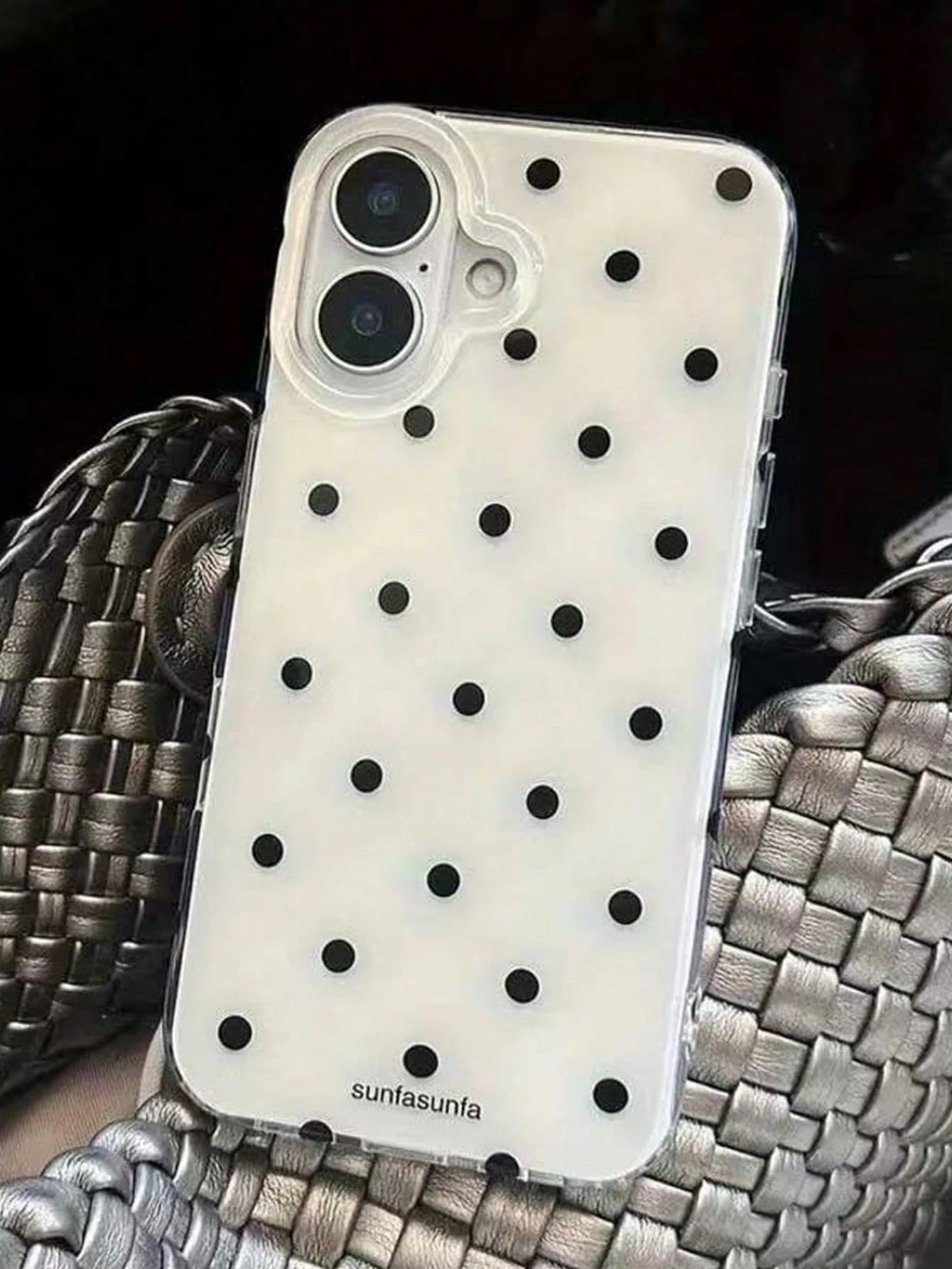 Cute Minimalist White Black Polka Dot Element Fashion Phone Case White Translucent Black Polka Dot Pattern Fashionable Phone Case Minimalist & Cute Black And White Polka Dot Pattern Compatible With IP