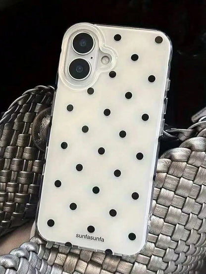 Cute Minimalist White Black Polka Dot Element Fashion Phone Case White Translucent Black Polka Dot Pattern Fashionable Phone Case Minimalist & Cute Black And White Polka Dot Pattern Compatible With IP