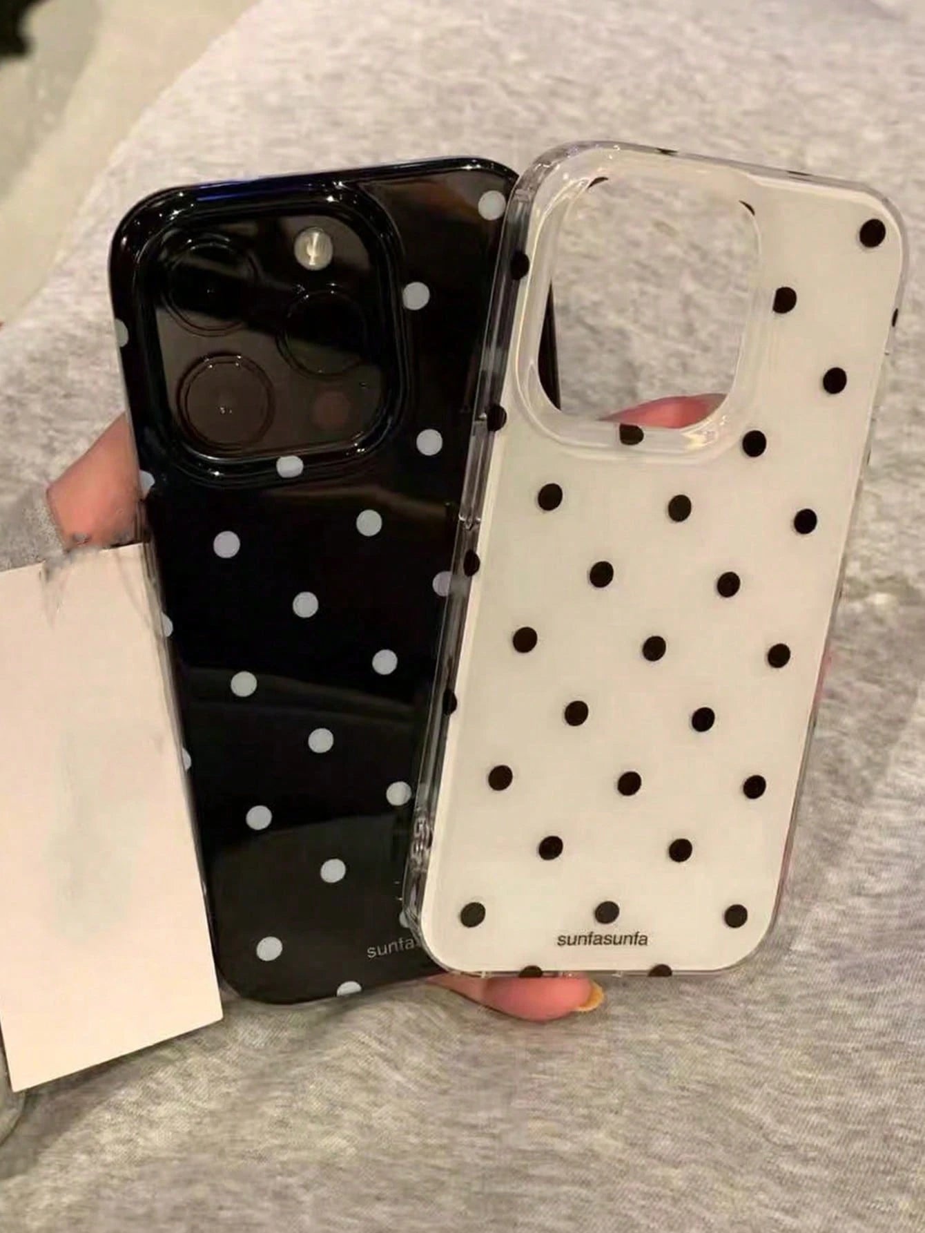 Cute Minimalist White Black Polka Dot Element Fashion Phone Case White Translucent Black Polka Dot Pattern Fashionable Phone Case Minimalist & Cute Black And White Polka Dot Pattern Compatible With IP
