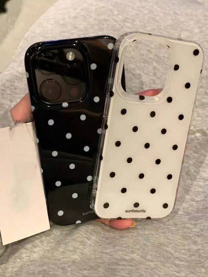 Cute Minimalist White Black Polka Dot Element Fashion Phone Case White Translucent Black Polka Dot Pattern Fashionable Phone Case Minimalist & Cute Black And White Polka Dot Pattern Compatible With IP