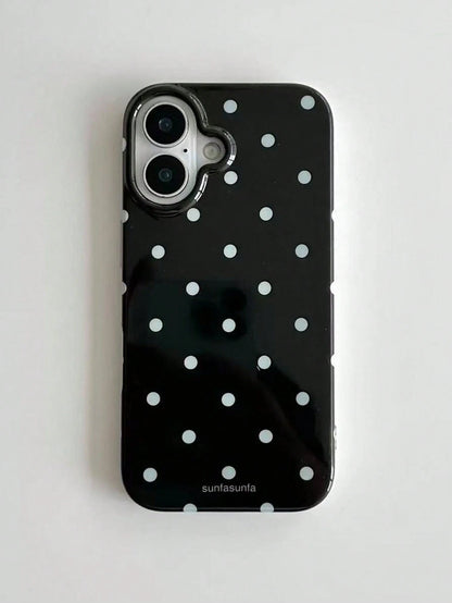 Cute Minimalist White Black Polka Dot Element Fashion Phone Case White Translucent Black Polka Dot Pattern Fashionable Phone Case Minimalist & Cute Black And White Polka Dot Pattern Compatible With IP