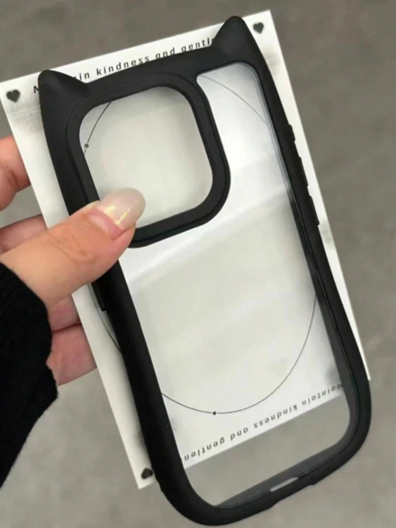 Cute Pink Black Animal Ear Style Novelty Case Transparent Acrylic Backplate 3D Cute Cat Ear (Steamed Bun Cat Ear Shaped) Phone Case Anti-Pollution Anti-Drop Anti-Fingerprint Compatible With IPhone 11