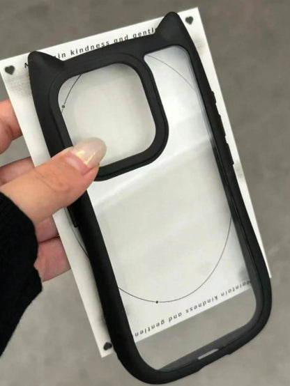 Cute Pink Black Animal Ear Style Novelty Case Transparent Acrylic Backplate 3D Cute Cat Ear (Steamed Bun Cat Ear Shaped) Phone Case Anti-Pollution Anti-Drop Anti-Fingerprint Compatible With IPhone 11