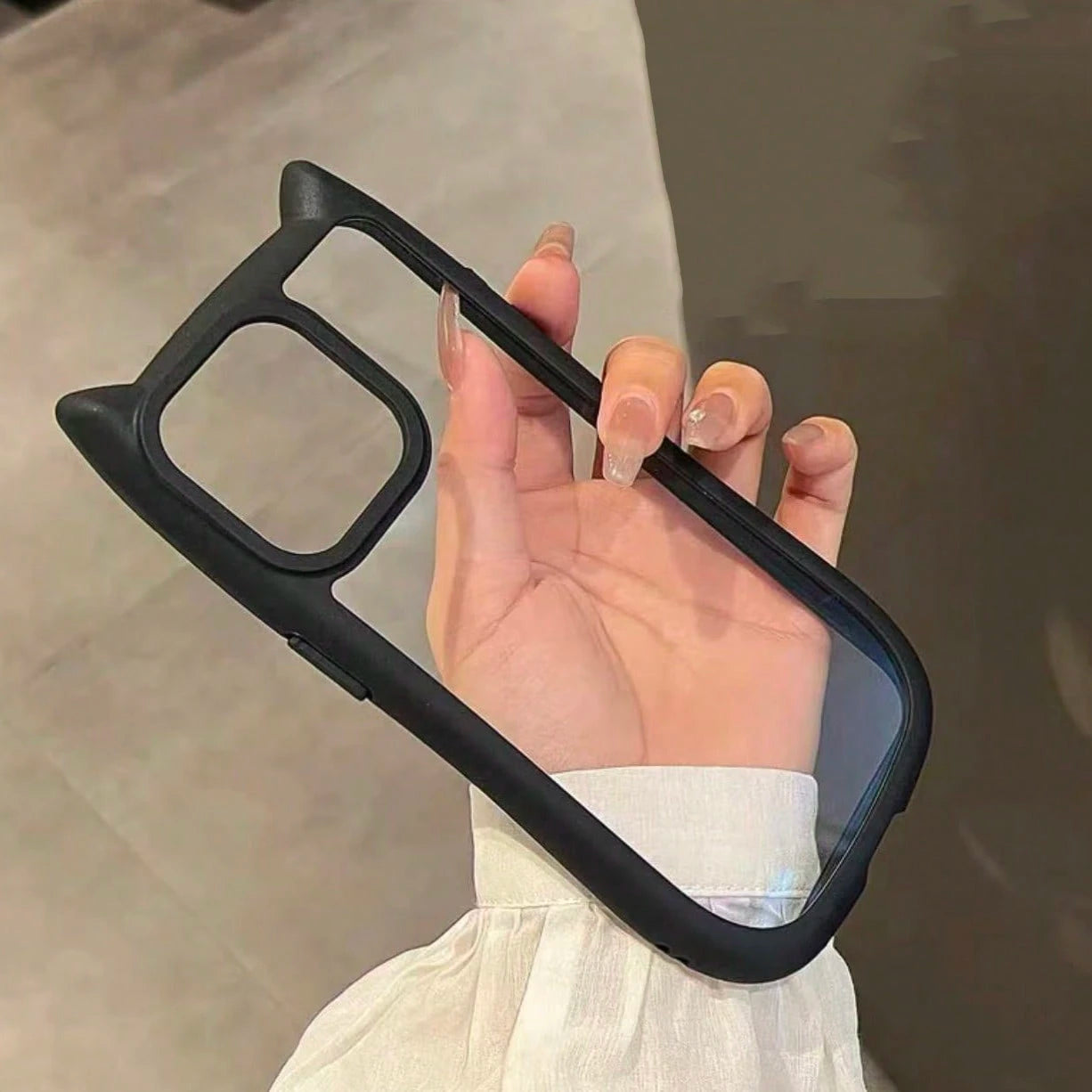 Cute Pink Black Animal Ear Style Novelty Case Transparent Acrylic Backplate 3D Cute Cat Ear (Steamed Bun Cat Ear Shaped) Phone Case Anti-Pollution Anti-Drop Anti-Fingerprint Compatible With IPhone 11