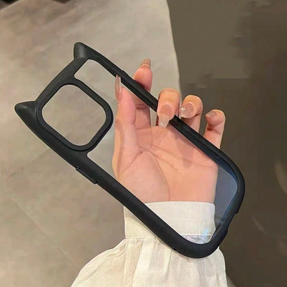 Cute Pink Black Animal Ear Style Novelty Case Transparent Acrylic Backplate 3D Cute Cat Ear (Steamed Bun Cat Ear Shaped) Phone Case Anti-Pollution Anti-Drop Anti-Fingerprint Compatible With IPhone 11
