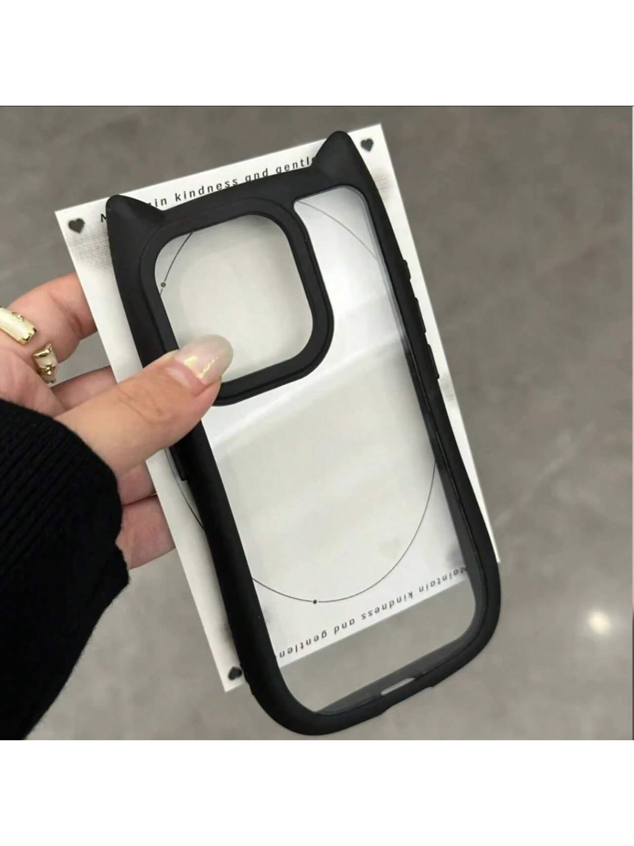 Cute Pink Black Animal Ear Style Novelty Case Transparent Acrylic Backplate 3D Cute Cat Ear (Steamed Bun Cat Ear Shaped) Phone Case Anti-Pollution Anti-Drop Anti-Fingerprint Compatible With IPhone 11