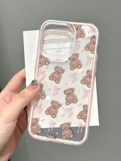 Cute Pink Black Teddy Bear Elements Fashion Phone Case Cute Pink Matte Black Teddy Bear Pattern Fashion Phone Case 1PC Cute Girl Style Bowknot Matte Black Full Protect Soft Phone Case Compatible With