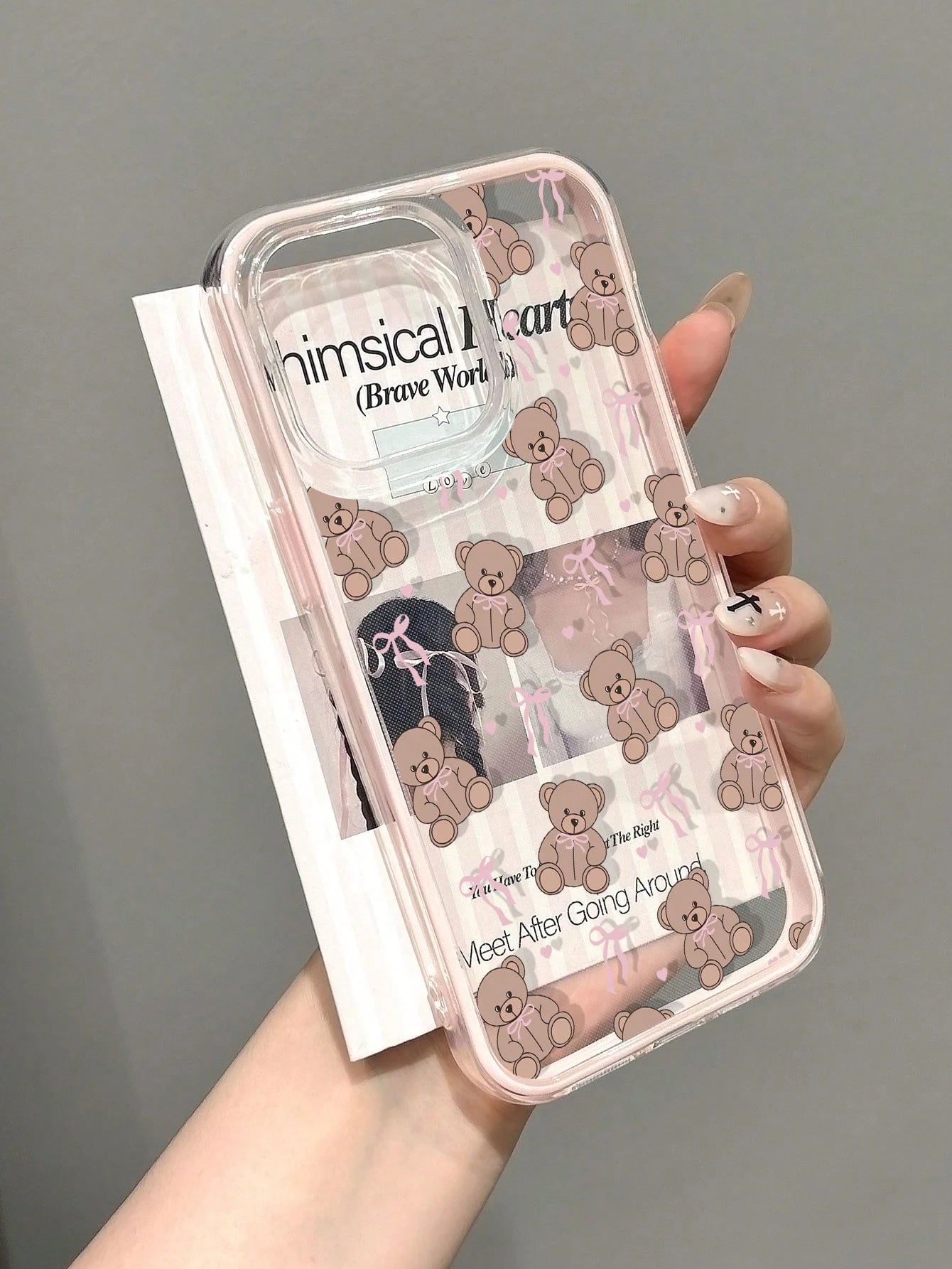 Cute Pink Black Teddy Bear Elements Fashion Phone Case Cute Pink Matte Black Teddy Bear Pattern Fashion Phone Case 1PC Cute Girl Style Bowknot Matte Black Full Protect Soft Phone Case Compatible With