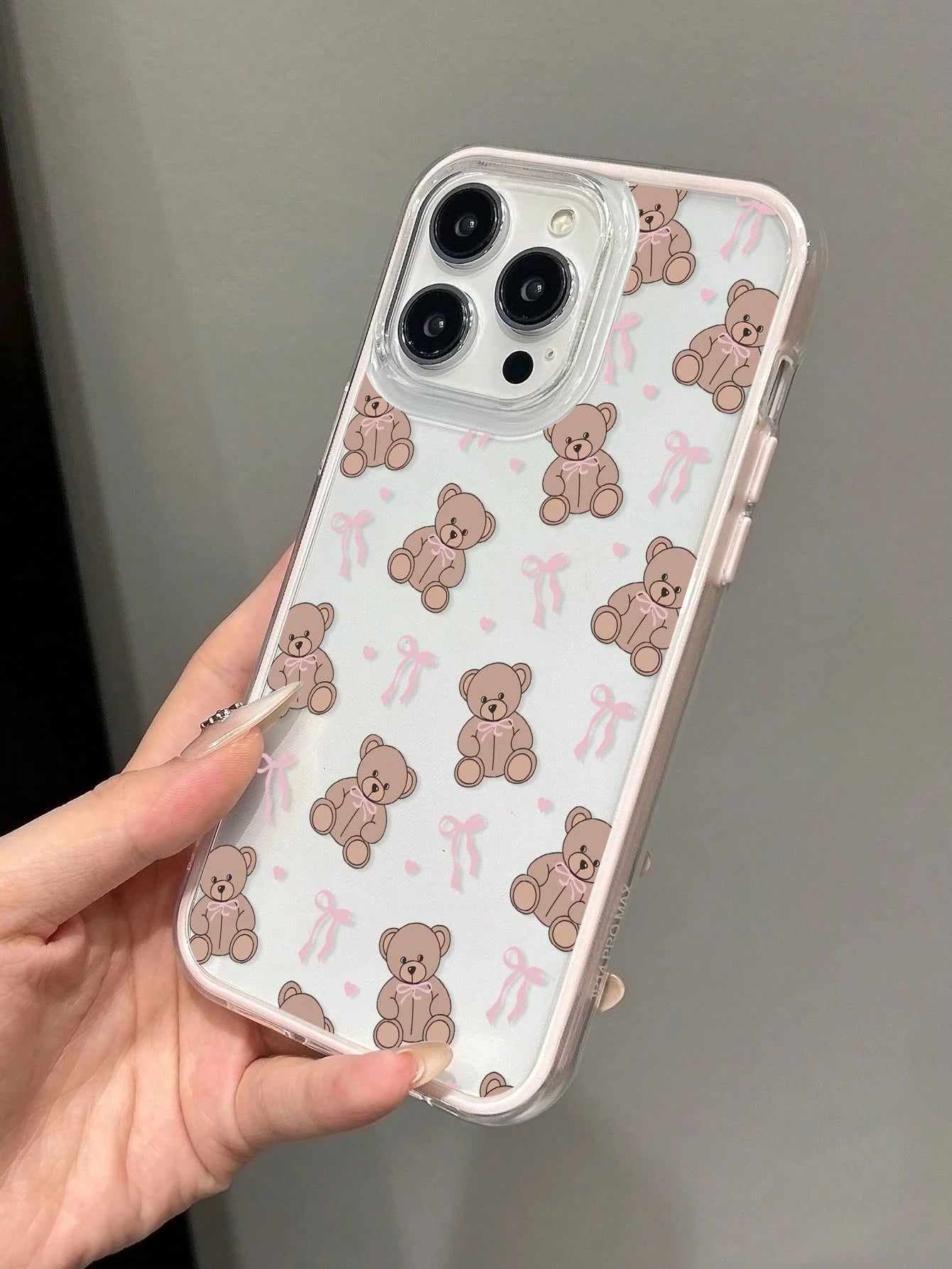 Cute Pink Black Teddy Bear Elements Fashion Phone Case Cute Pink Matte Black Teddy Bear Pattern Fashion Phone Case 1PC Cute Girl Style Bowknot Matte Black Full Protect Soft Phone Case Compatible With