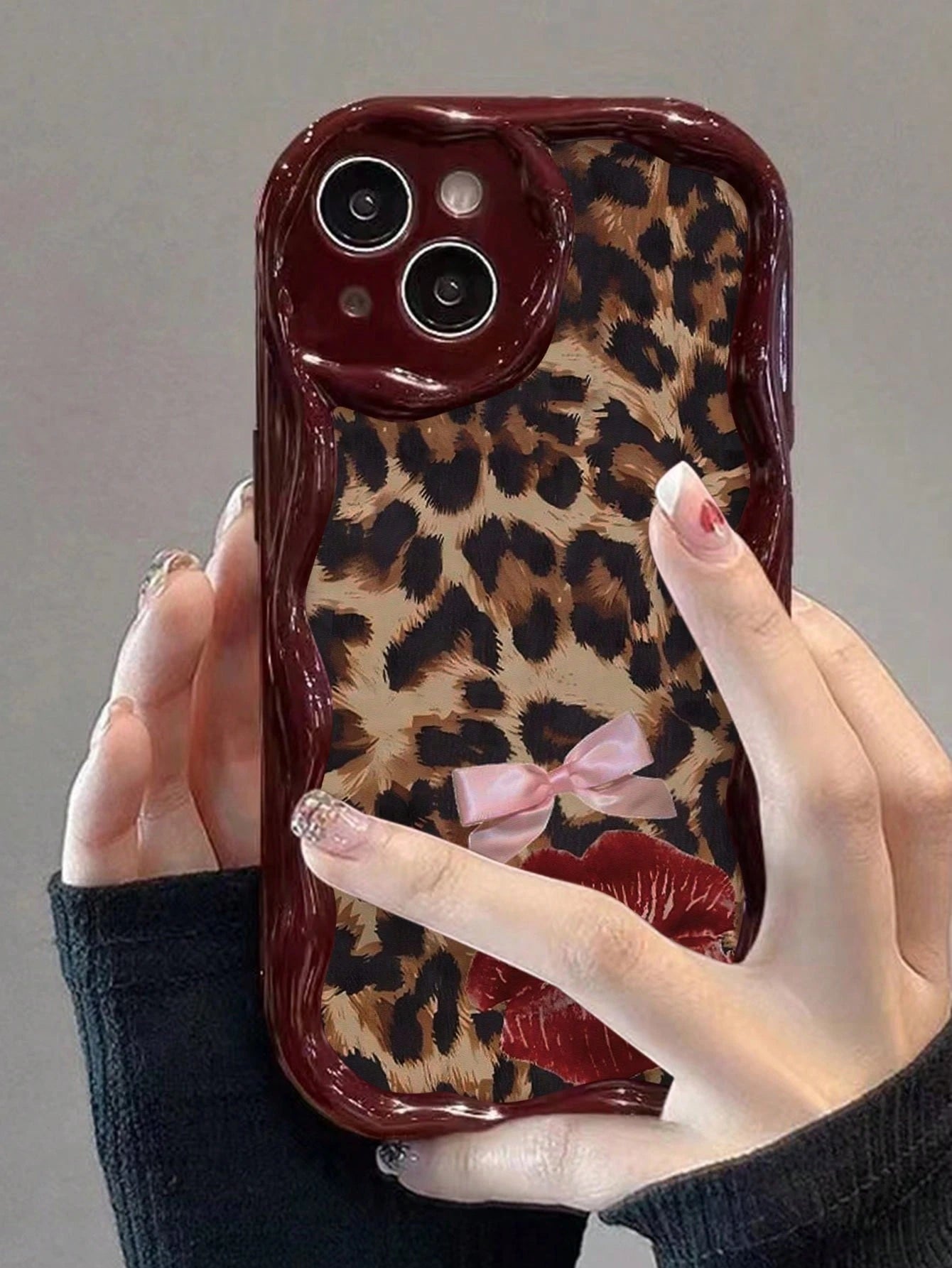 Cute Pink Leopard Print Novelty Cases Bow Lip Pattern Decoration Phone Case Compatible With IP17/IP17PROMAX/Iphone16/Iphone16pro/Iphone16promax/Iphone15/ XR/7p8p/P12promax/P13promax/P14PROMAX/P13/P1