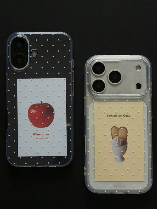 Cute Polka Dot Fashion Phone Case Red Apple Dessert Illustration Shiny Starry Transparent Phone Case, Compatible With 17 Pro Max/16/15/14/13/12 Pro Max/11, Cute Dreamy Shiny Shock-Proof Protective Cov