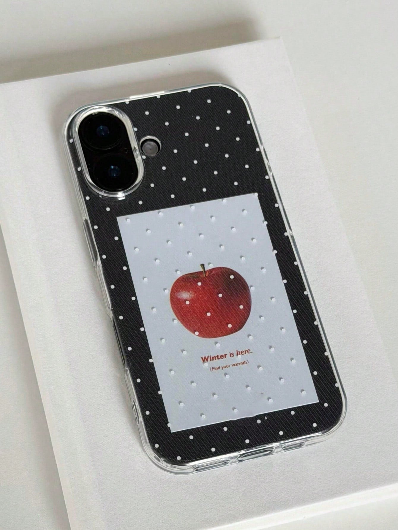 Cute Polka Dot Fashion Phone Case Red Apple Dessert Illustration Shiny Starry Transparent Phone Case, Compatible With 17 Pro Max/16/15/14/13/12 Pro Max/11, Cute Dreamy Shiny Shock-Proof Protective Cov