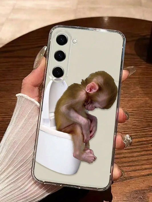 Cute Shockproof Fashion Ugly-Cute Funny 1pc Funny Monkey On A Toilet Graphic Thick Transparent Painted Phone Case Compatible With IPhone 17pro/17Air/17/17promax16/11/16pro/16plus/16promax, Compatible
